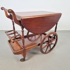Vintage Spindle Bar Cart Hout Trolley 1970 Italië Side Table thumbnail 7