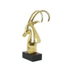 Enorme Vintage Gouden Ibex Gazelle Rams Kop Koperen Sculptuur Xl 56Cm thumbnail 4