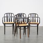 Set Van 4 Vintage Houten Design Eetkamer/ Bistro Stoelen Met Rieten Zitting In Thonet Stijl thumbnail 2