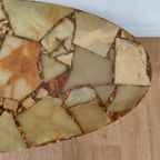 Vintage Ovale Messing Salontafel Koffietafel Met Marmer Blad thumbnail 11
