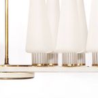 Vintage Mid Century White Brass Ceiling Lamp With Ten Opal Glass Shades thumbnail 3