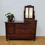 Vintage Dressoir Commode Ladekast Make-up Kast Badkamerkast Met Marmer Blad thumbnail 2