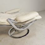 Leolux Fauteuil, Draaistoel Met Wit Lederen Bekleding, Jaren 60 thumbnail 26