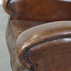 Royale En In Goede Staat Verkerende Donkere Schapenleren Fauteuil/armchair Met Ronde Vormen thumbnail 14