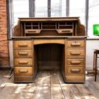 Vintage Amerikaans Rolluikbureau In Massief Eik/retro Bureau thumbnail 4