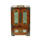 Chinese Juwelenkist Sierraden Doos Jade Palissander Messing Vintage thumbnail 5