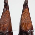 Vintage Houtsnijwerk Beelden Afrikaanse Hoofden thumbnail 5