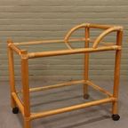 Vintage Boho Bamboe En Glas Trolley Barcart Serveerwagen thumbnail 12