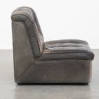 Grijze Vintage Lederen Design Element/ Fauteuil Uit De Jaren ’70 + Hocker thumbnail 4