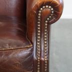 Karkatervolle Vintage Schapenleren Armchair/ Fauteuil Met Warme Kleuren En Een Mooi Patina thumbnail 10