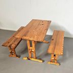 Scandinavian Modern Solid Pinewood Benches And Dining Table, 1970's thumbnail 16