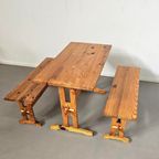 Scandinavian Modern Solid Pinewood Benches And Dining Table, 1970'S thumbnail 16