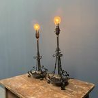 Set Van Twee Engelse Arts & Crafts Tafellampen thumbnail 5
