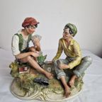 Italian Capodimonte "works Of Art" Figurine Young Men Playing Cards Sculpture Vintage thumbnail 4
