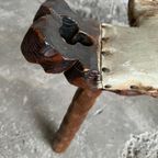 Mid-Century 3-Legged Stool With Backrest In Wood With Black-Brown Cowhide Seat, 1950S thumbnail 4