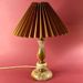 Prachtige Vintage Onyx En Messing Lamp Met Nieuw Bruin Plissé Kapje | Kerst