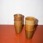 Brown Mid Century Modern Country Stoneware Grès Coffee Cups With White Glaze thumbnail 7