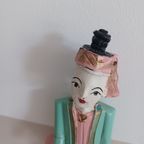 Authentiek Vintage Houten Muzikantenbeeldje - Handgemaakte Volkskunst Uit Azië - Mid-century thumbnail 7