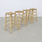 4x Vintage Barkruk Hout En Riet 1970s thumbnail 5