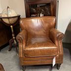 Stoere Industriële Chesterfield Tub / Club Fauteuil In Generfd Vintage Cognac Leder thumbnail 8