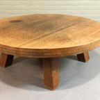 Vintage Massief Eiken Wabi Sabi Brutalist Salontafel, Rond thumbnail 11