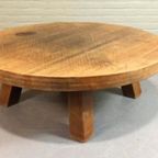 Vintage Massief Eiken Wabi Sabi Brutalist Salontafel, Rond thumbnail 10