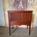 Antieke Haltafel, Telefoontafel, Bijzettafel, Met Roldeurtje Afm. 56x34cm En 65cm Hoog. thumbnail 2