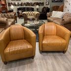 2 X Stoere Industriële Tubchairs / Fauteuils Aviator In Hand Gepatineerd Camel Ru thumbnail 3