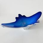 Vintage Xl Murano Glas Schaal Blauw Wit Helder Glas Mid-century 1970’s thumbnail 3