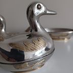 Vintage Koppel Tinnen Eendjes Met Koper. Opbergdoosjes. thumbnail 10