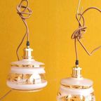 Vintage Hanglampjes, Oud Roze, Goudkleurig Glas, Schulprand thumbnail 11