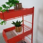 Rood Metalen Winkelvitrine Winkelrek Met Manden Vintage thumbnail 21