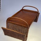 Vintage Rotan Salontafel / Bijzettafel, Met Lectuurbak 1960 - 1970 thumbnail 11