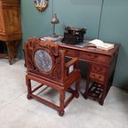 Antiek Palissander Bureau Met Ingelegd Marmer En Bijpassende thumbnail 8