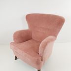 Vintage Roze Fauteuil Schuine Pootjes Roze Fijner Ribstof thumbnail 3