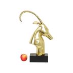 Enorme Vintage Gouden Ibex Gazelle Rams Kop Koperen Sculptuur Xl 56Cm thumbnail 2