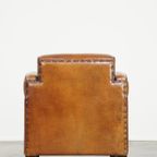 Schapenleren Art Deco Design Armchair Met Mooie Houten Details En Zwarte Biezen thumbnail 5