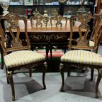 Antieke Engelse Tafel. Massief Eiken. Handbeschilderd Verguldsel. Uitschuifbaar. thumbnail 10