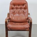 Vintage Møbler Sweden Fauteuil Bruin Leer Gecapitonneerd ‘60 thumbnail 10
