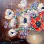 Clemence Biron (Geboren 1889). Impressionistisch Stilleven "Bloemenboeket". thumbnail 4