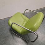 90's Vintage Fauteuil Groene Buizenframe Stoel Schommelstoel thumbnail 8