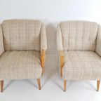 Vintage Fauteuils Beige Stof Eiken Kleur Frame 2 Stuks thumbnail 10