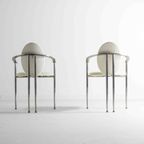 6 Vintage Postmoderne Eetkamerstoelen In Wit Leer En Staal thumbnail 4