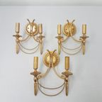 Set Of 3 Vintage Sciolari Wall Lights Gold Plated Brass Italian 1960s thumbnail 2