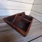 Stevig Charmant En Decoratief Brocant Houten Bakje. thumbnail 4