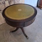 Antieke Pedestal Tafel, Bijzettafel Met Lederen Inleg, thumbnail 4