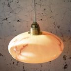 Vintage Art-Deco Hanglamp Gemarmerd Glas Messing thumbnail 4