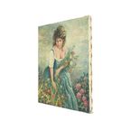 Vintage Schilderij Vrouw Bloemenpluk Acrylverf Op Doek Gesigneerd thumbnail 10
