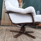 Vintage Design Fauteuil Wit Leer Houten Poot Draaifauteuil thumbnail 10