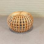 Vintage Riet Rotan Poef Ottoman Voetstoel, Rond thumbnail 4